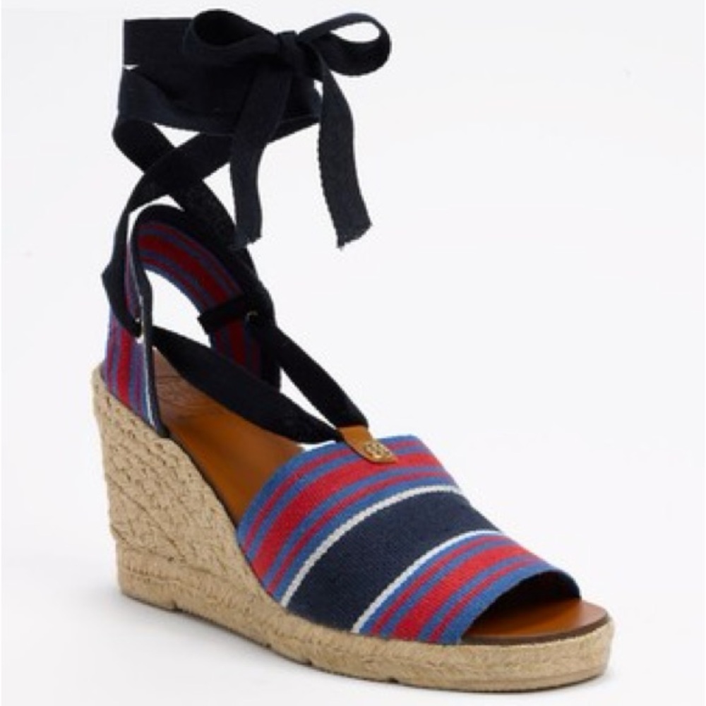 Tory Burch Striped Espadrilles in Navy and Red